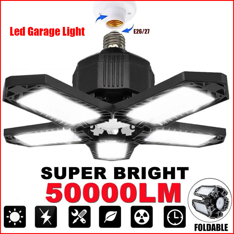 Led Garage Light E27/E26 5000LM Lamp Adjustable Deformable Bulb Ceiling Light For Shop/Warehouse Workshop Industrial Lighting